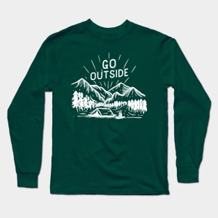 Mountain and wild forest campground adventure illustration with hand drawn vintage style Long Sleeve T-Shirt